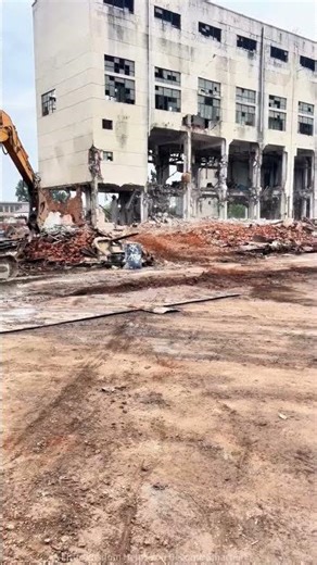 Demolition in Progress! Excavator Roars as Old Building Collapses!