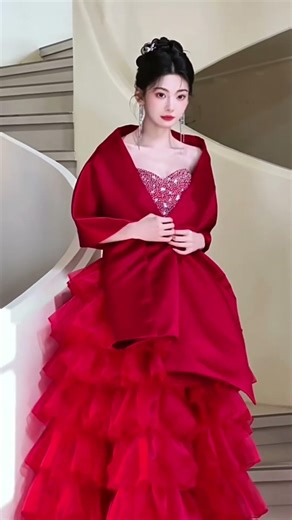 Gorgeous Rhinestone Bodice Layered Ruffle Skirt Strapless Formal Ball Gown