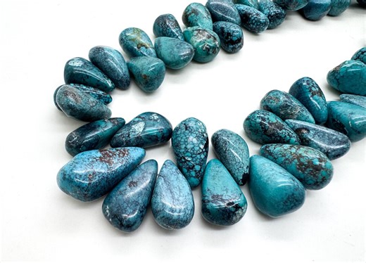 Natural Hubei Turquoise Teardrop Beads • Graduated Smooth Drops • Genuine Spiderweb Turquoise Focal Strand Gemstone Beads - Etsy