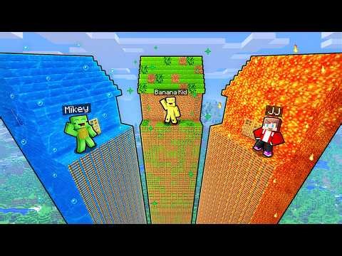 JJ vs Mikey vs Banana Kid: ELEMENTAL SKYSCRAPER BATTLE in Minecraft!