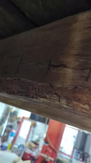 The massive hand hewn beams in my father's garage! Built in 1870! #barn #garage #carpentry