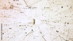 Digital seamless mathematical formulas loop. Abstract digital futuristic motion background with math, physics symbols and mesh network grid. 3D animation with alpha matte channel. 4K science concept