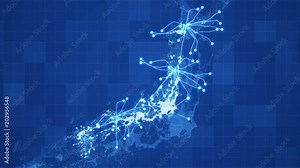 Animated Japan map with grid,animated networks between main directions and visual effects. Perfect for any type of videos dealing with global business, travel, world markets and much more.