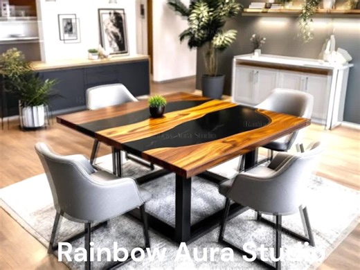 Handmade Black Epoxy Resin Wood Dining Table - Live Edge Square - Etsy