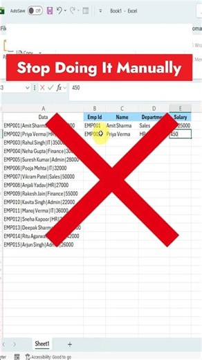 Split Data in 1 Second! ⚡ TEXTSPLIT Magic #shorts