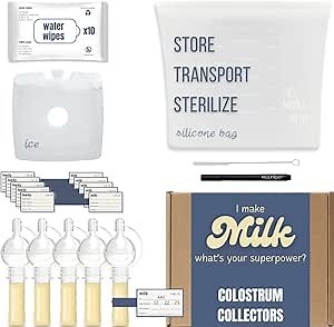 Colostrum Collector Kit - Breast Milk Collector with Water Wipes. Storage Silicone Bag and Ice Pack for Transport, Ready-to-Use, Reusable, 4ml/5pcs