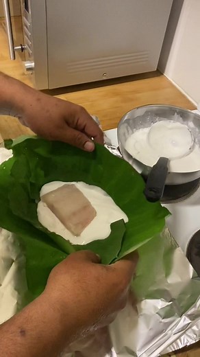 Cooking Taro Leaves in Coconut Cream | Fish Luau Recipe