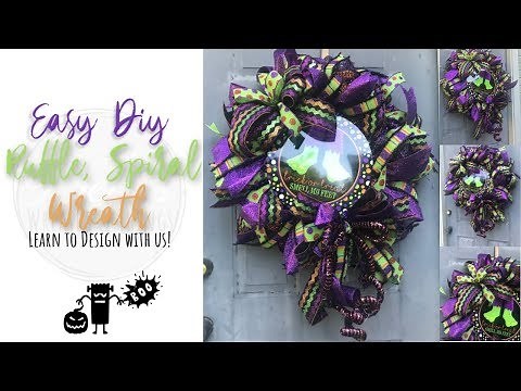 Easy DIY Ruffle curl spiral wreath with ribbons and bows