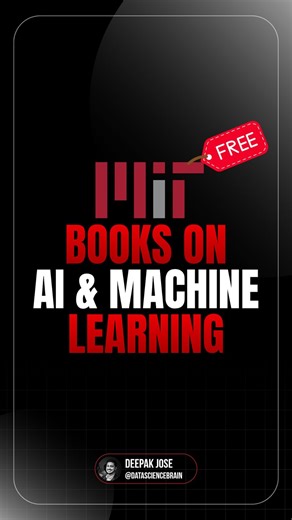 MIT is offering AI & ML BOOKS — ABSOLUTELY FREE 🔥📚 💡 Save this post | Share with your ML friends 1️⃣ Foundations of Machine Learning 🔗 https://cs.nyu.edu/~mohri/mlbook/ 2️⃣ Understanding Deep Learning 🔗 https://udlbook.github.io/udlbook/ 3️⃣ Introduction to Machine Learning Systems 🔗 http://mlsysbook.ai/assets/downloads/Machine-Learning-Systems.pdf 4️⃣ Algorithms for Machine Learning 🔗 https://algorithmsbook.com 5️⃣ Deep Learning 🔗 http://deeplearningbook.org 6️⃣ Reinforcement Learning: 