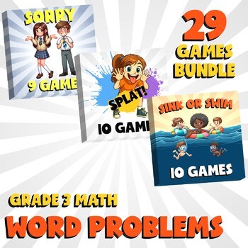 29 No Prep Math Games Bundle A - Word Problems - Grade 3 Review Activity