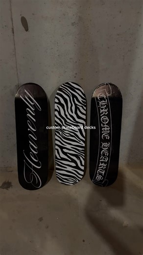 custom skateboard decks 🦓 i am OBSESSED with the black and white vibes 🖤🤍 interested in your own custom deck? dm me!! or visit the link in my bio 🐈‍⬛ #skateboard #deckwallart #skateboarddecks #skateboardwallart #roomdecor