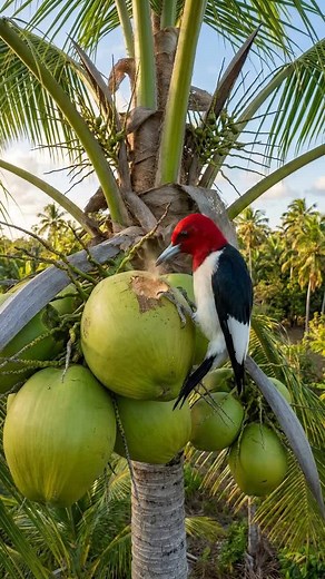 Woodpecker Loves Coconut: Cute Feeding Moment Caught