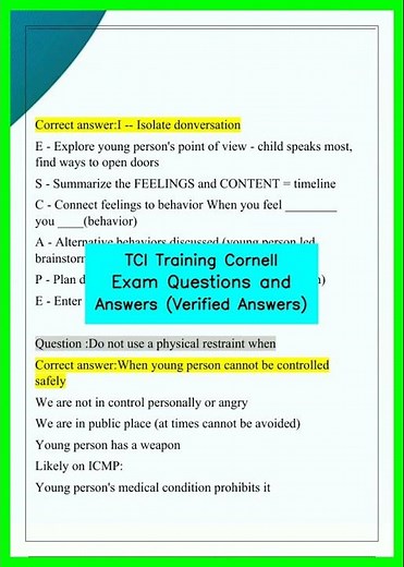 TCI Training Cornell Exam Questions and Answers Verified Answers video
