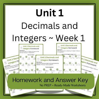 Decimals and Integers ~Worksheet Math Homework | 7th Grade Week 1