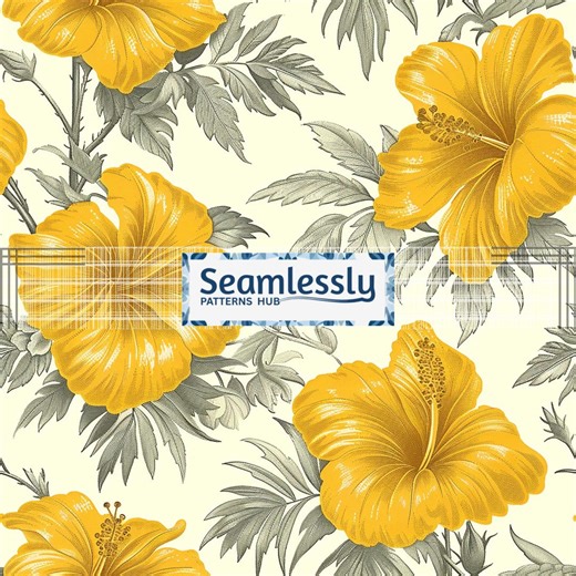 Vintage Tropical Hibiscus Pattern - Classic Toile De Jouy Botanical Art, Sage-gray & Golden-yellow, Digital Decorative Design Asset 248 - Etsy Australia