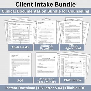 Counseling Forms Mental Health Practice Therapy Bundle, Client Intake