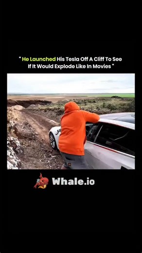 Explains Everything on Instagram: "YouTuber Danny Duncan conducted an experiment by launching his Tesla Model 3 off a cliff to test if it would explode like often depicted in movies. The Tesla withstood the impact without catching fire, despite being severely damaged. Before the cliff jump, Duncan also tested the car's windows by hitting them with tin cans using a hydraulic pressure gun, which they survived. The experiment aimed to debunk the myth that electric vehicles like Teslas are prone to