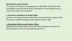 Can Sanctions Bring Peace The Politics of Economic Pressure In this video we explore the complex world of economic sanctions and their impact on global politics Do sanctions actually bring peace or do they escalate conflicts further From the US sanctions on Iran to restrictions on Russia and North Korea we analyze real world examples and their consequences Join us as we break down the effectiveness of economic pressure as a tool for diplomacy and international security Dont forget to like share 
