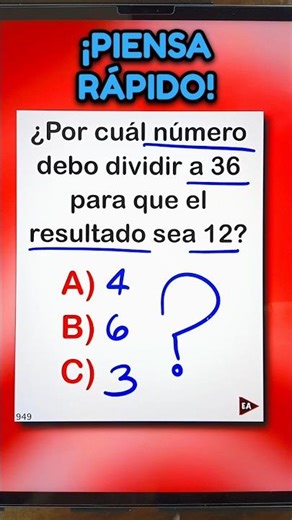 What number should I divide 36 by to get 12? 😎🧠 #mathematics #maths (▶2668)