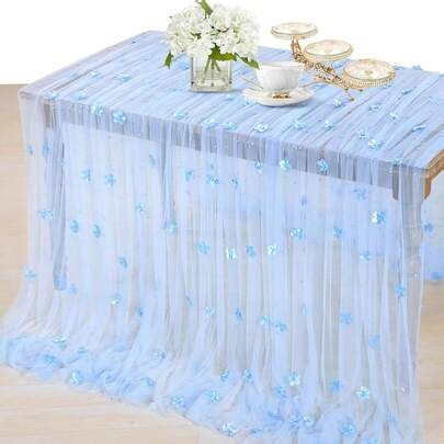 1pc Romantic Pearl Lace Table Runner, Wedding Arch Decor, Bridal Shower Gift Fabric, Elegant Pearl Lace Tablecloth, Suitable For Events, Embroidered Transparent Wrinkle-Resistant White Dessert Table | SHEIN