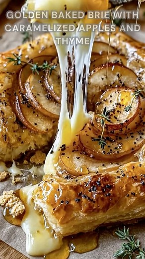 Brie wrapped in golden puff pastry, topped with caramelized maple apples and a touch of thyme. Bake at 400°F for 25 minutes until molten and crisp. Each slice oozes creamy cheese, buttery pastry, and sweet apple perfection pure elegance in every bite. Ingredients ➤ 2 Honeycrisp apples, thinly sliced ➤ 3 tbsp salted butter ➤ 3 tbsp maple syrup ➤ 1 sheet frozen puff pastry, thawed ➤ 1 wheel brie (8–12 oz) ➤ 2 tbsp apple butter or fig preserves ➤ 1 egg, beaten (for brushing) ➤ Coarse sugar, for spr