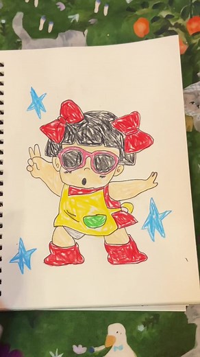 Kinoko Sarada .° ༘🎀⋆🖇⋆ #drawing #colouring #sketching #drslump #doodle #ตกแต่งใบงาน