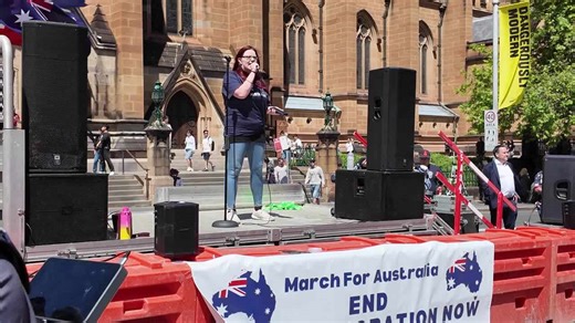 Bec Freedom speaks at the ‘March for Australia’, Sydney, Australia