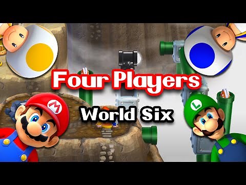 New Super Mario Bros. Wii – 4 players Walkthrough Co-Op (100%) World 6