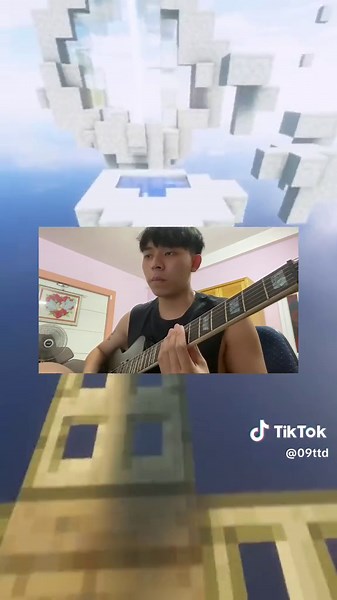 Electric Guitar Performance in a Minecraft-Themed Room