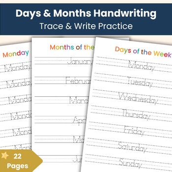 Handwriting Practice Workbook | Days and Months | Trace and Write Practice