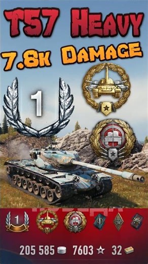 T57 Heavy - 7.830 Урона - 4 kills - 1 Степень - Основной Калибр - Снайпер v2 - #renarsplay #shorts