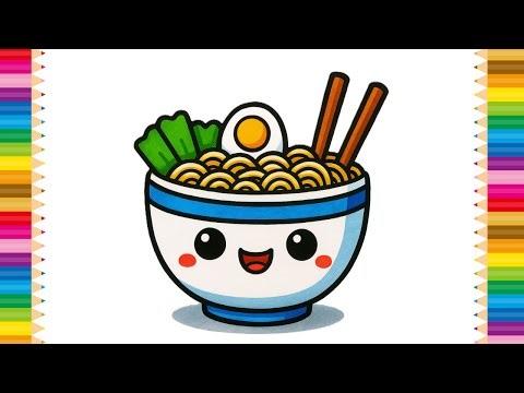 How to Draw a Cute Ramen Bowl | Easy Kawaii Noodles Drawing for Kids