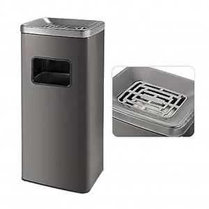 BEAMNOVA Trash Can Indoor Outdoor Stainless Steel Commercial Garbage Can Brushed Industrial Garbage Enclosure Inside Cabinet with Lid Waste Container, Metallic Black, 11.8 * 9.8 * 26.8 in