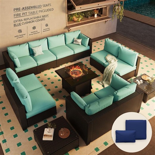 Check The Home Depot's Q&A Before Buying: Stabenton 12-Piece Wicker Outdoor Patio Conversation Sectional Seating Set with Middle Chairs and Green Cushions