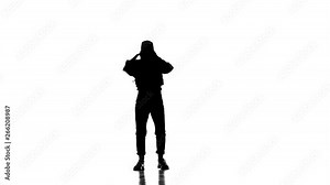 black silhouette on white background, girl dancing hip hop, street dancing