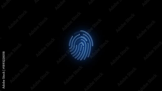 fingerprint icon with cyan neon glow animation for futuristic biometric security and digital authentication ui 4k.