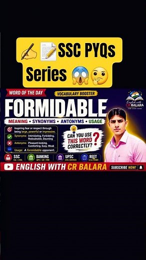FORMIDABLE Meaning | Synonyms, Antonyms & Usage 🔥 SSC English Vocabulary #shorts #englishwithcrbg