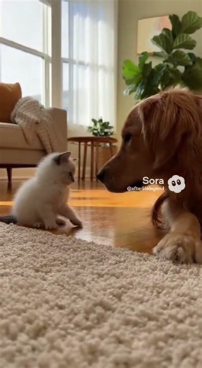 Adorable First Meeting: Kitten Meets the Family Dog for the Very First Time! 🐱🐶