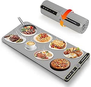Warming Mat for Food, Defrosting Tray for Frozen Meat, 9-level Temperature, Support Various Tableware Containers, Fast Heating Plate for Buffet Party/Home/Restaurant (Grey)