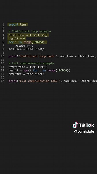 Is your Python code slow? 🚀 Speed it up with list comprehensions! #Python #Efficiency --- Get the Python for AI course 6 projects at the link in bio. 🐍