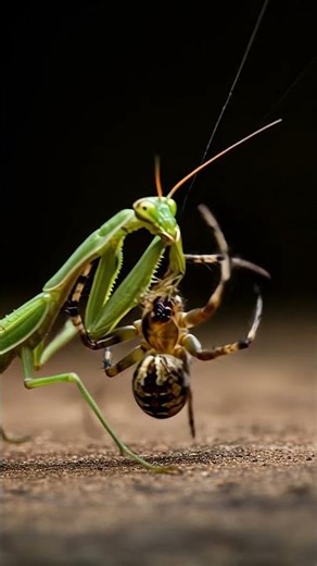 Praying Mantis vs Spider 🕷️🦗| Predator vs Predator Shorts #spider #insects #shorts