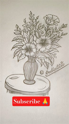 Beautiful Flower Pot Drawing on Table 🌼 | Simple Pencil Sketch #Shorts