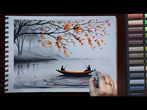 Step by Step How to Draw Mist Morning Landscape Scenery for beginners - Easy Soft Pastel Drawing.