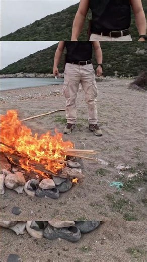 Starting a Fire with My Bushcraft Knife #shorts