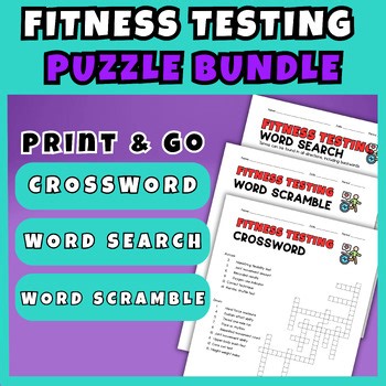 PE Health Fitness Testing Activities Bundle Word Search Crossword Worksheets