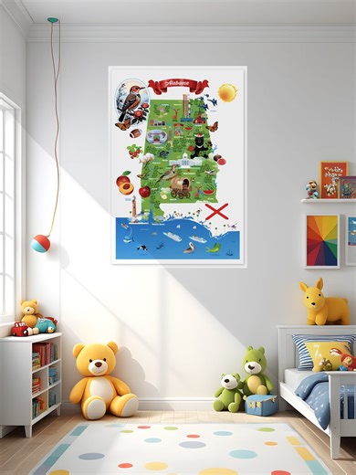 Mapa de Alabama en dibujos animados / Arte de viaje colorido (Descarga instantánea) - Etsy España