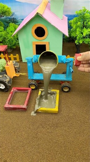 😱 Mini Tractor Making Cement Baige Pillar Like Real Construction 🚜 DIY #shorts