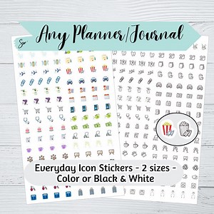 Everyday Icons Sticker Sheet – Large & Small Size - Color or Black Option - Task Icon Stickers - Mini Icon Stickers - Daily Icon Stickers - Etsy