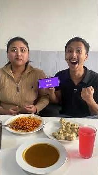 🎲 Dice Decides How Many Bites We Take! 🥟🍜 Momo vs Noodles Challenge Part 1 #shorts