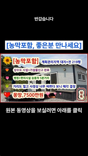 [가설건축물 설치 신고완료] 상수도까지 설치완료 거리가 멀어 또 너무바빠서 관리가 자주 오지 못하는 사정으로 좋은분 만나라고 싸게 매각#shorts